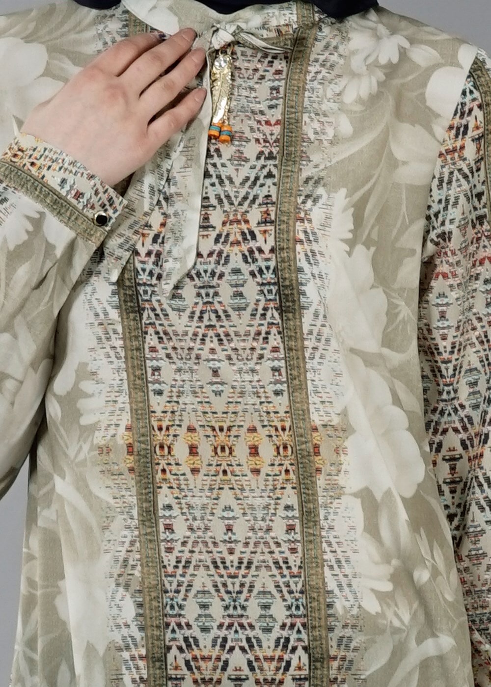 Vêtements hijab VERT T 8778 Puane  Dijital Baskılı Tunik