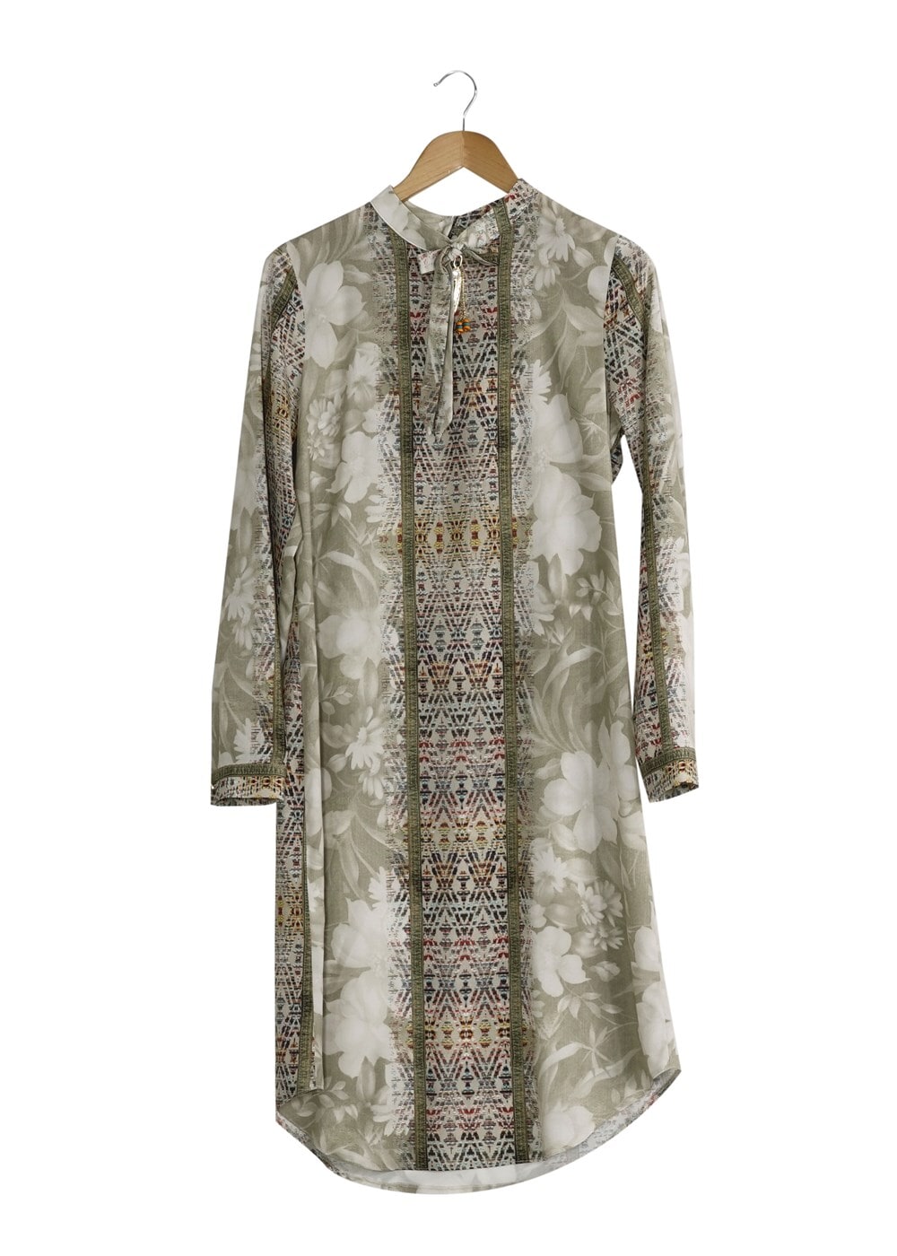 Tesettür giyim YEŞİL T 8778 Puane  Dijital Baskılı Tunik