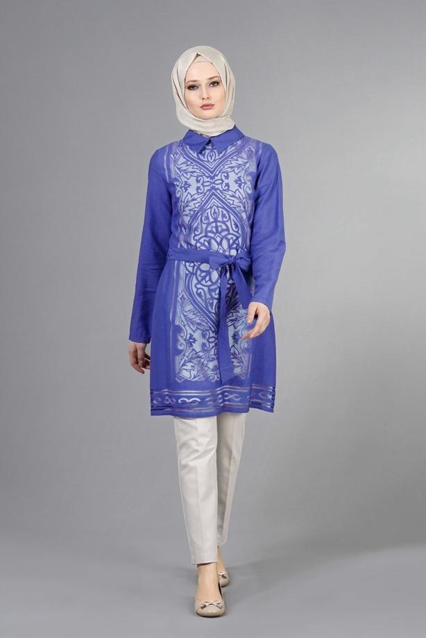 Vêtements hijab  T 8788 Puane  Lazer Desen Astarlı Tunik - TRENDTESETTÜR