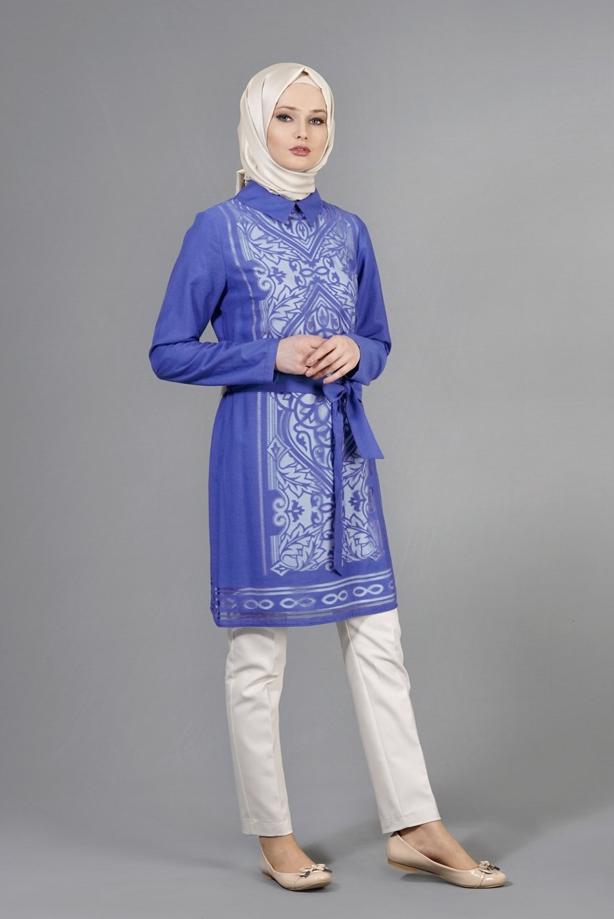Vêtements hijab  T 8788 Puane  Lazer Desen Astarlı Tunik - TRENDTESETTÜR