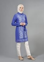 Vêtements hijab BLEU MARINE T 8788 Puane  Lazer Desen Astarlı Tunik