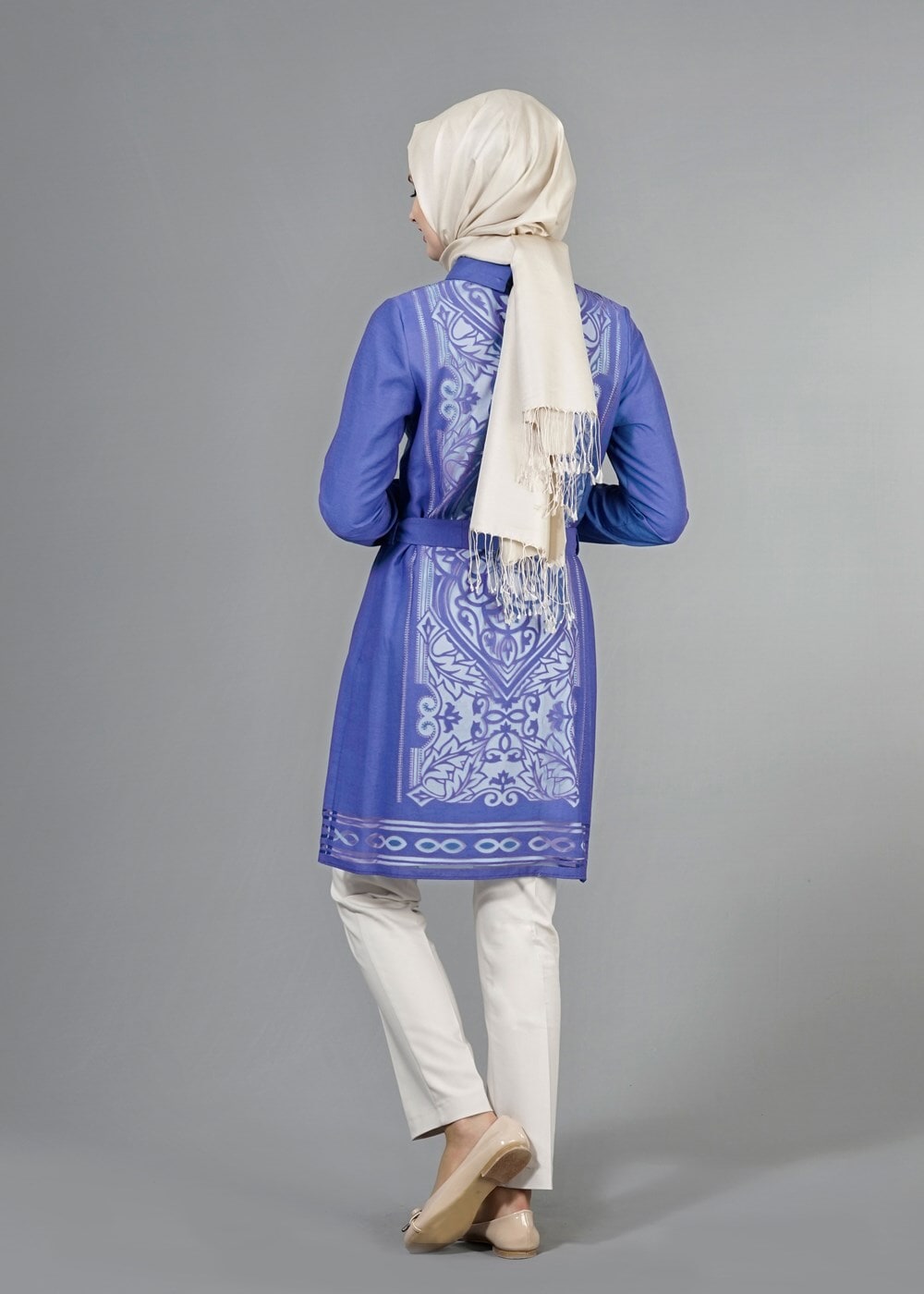 Vêtements hijab BLEU MARINE T 8788 Puane  Lazer Desen Astarlı Tunik