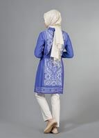 Vêtements hijab BLEU MARINE T 8788 Puane  Lazer Desen Astarlı Tunik