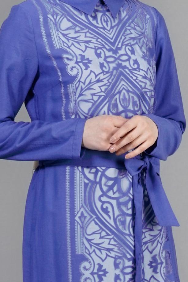 Vêtements hijab  T 8788 Puane  Lazer Desen Astarlı Tunik - TRENDTESETTÜR