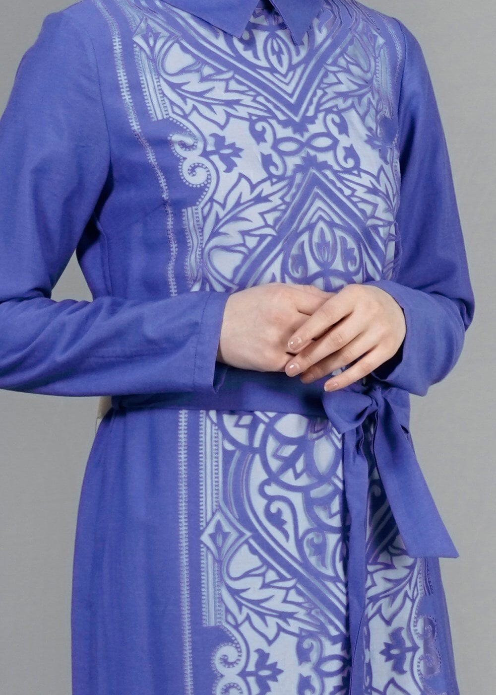 Vêtements hijab BLEU MARINE T 8788 Puane  Lazer Desen Astarlı Tunik