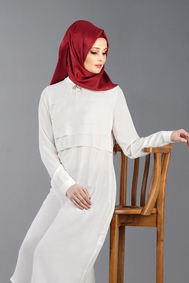 Vêtements hijab  T 8797 Puane Erkek Yaka Broşlu Tunik - TRENDTESETTÜR