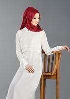 Vêtements hijab ÉCRU T 8797 Puane Erkek Yaka Broşlu Tunik