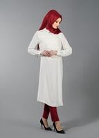 Vêtements hijab ÉCRU T 8797 Puane Erkek Yaka Broşlu Tunik