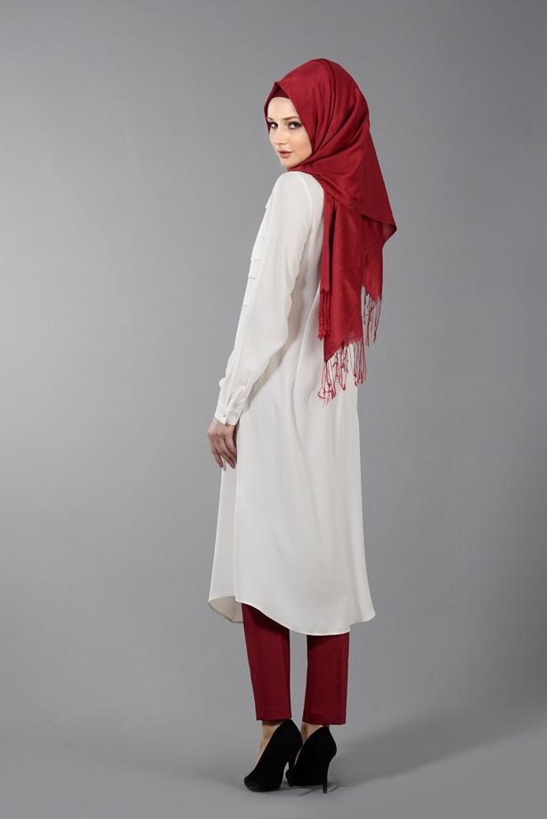 Vêtements hijab  T 8797 Puane Erkek Yaka Broşlu Tunik - TRENDTESETTÜR