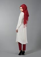 Vêtements hijab ÉCRU T 8797 Puane Erkek Yaka Broşlu Tunik
