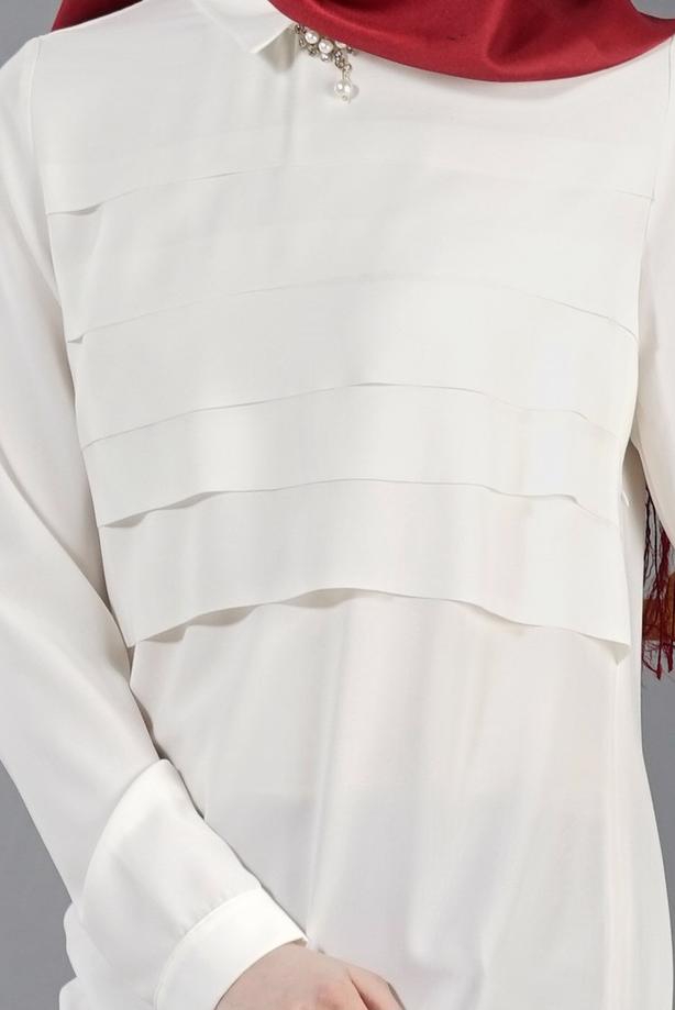 Vêtements hijab  T 8797 Puane Erkek Yaka Broşlu Tunik - TRENDTESETTÜR