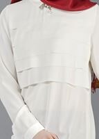 Vêtements hijab ÉCRU T 8797 Puane Erkek Yaka Broşlu Tunik