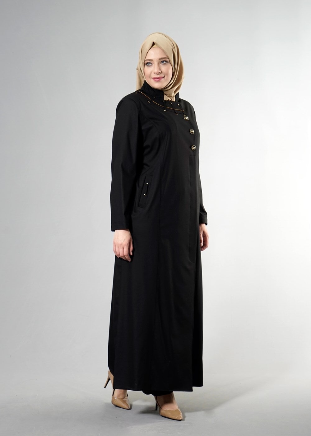 Vêtements hijab NOIR T 1514-1 Ekose Tesettür Pardesü-Alv Fashion