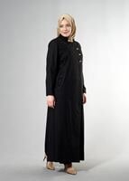 Hijab clothing BLACK T 1514-1 Ekose Tesettür Pardesü-Alv Fashion
