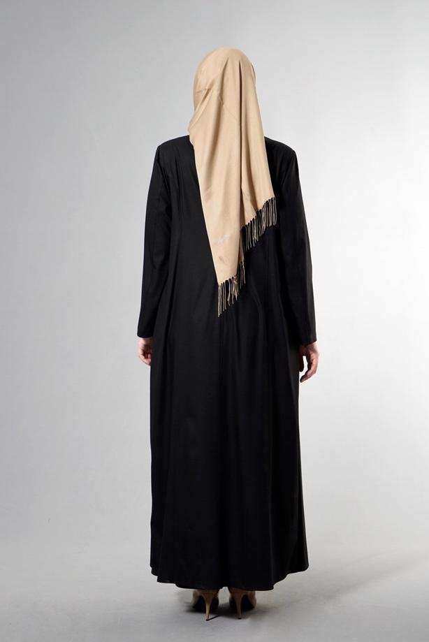 Vêtements hijab NOIR T 1514-1 Ekose Tesettür Pardesü-Alv Fashion - TRENDTESETTÜR