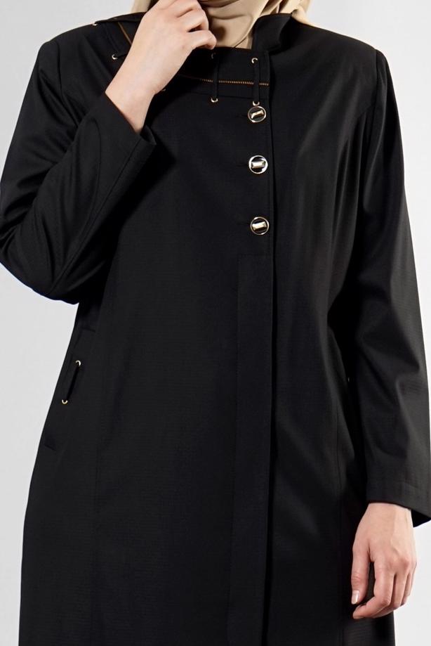 Vêtements hijab NOIR T 1514-1 Ekose Tesettür Pardesü-Alv Fashion - TRENDTESETTÜR