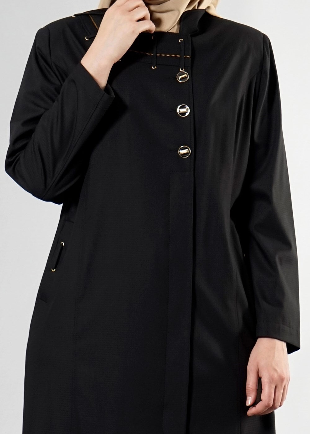 Vêtements hijab NOIR T 1514-1 Ekose Tesettür Pardesü-Alv Fashion