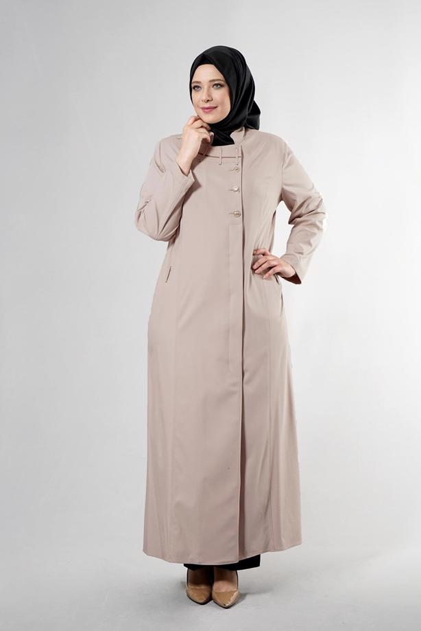 Vêtements hijab BEIGE T 1514-1 Ekose Tesettür Pardesü-Alv Fashion - TRENDTESETTÜR