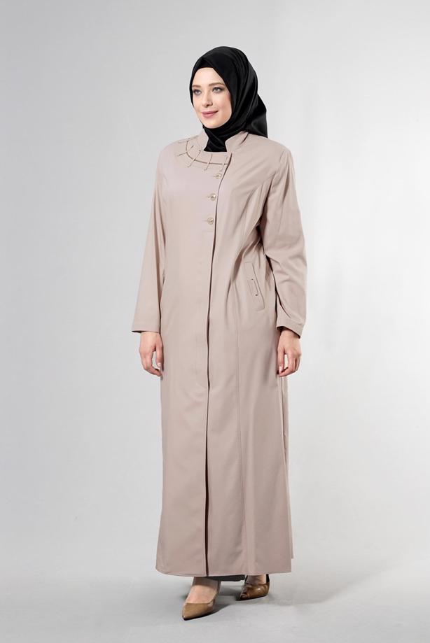 Vêtements hijab BEIGE T 1514-1 Ekose Tesettür Pardesü-Alv Fashion - TRENDTESETTÜR