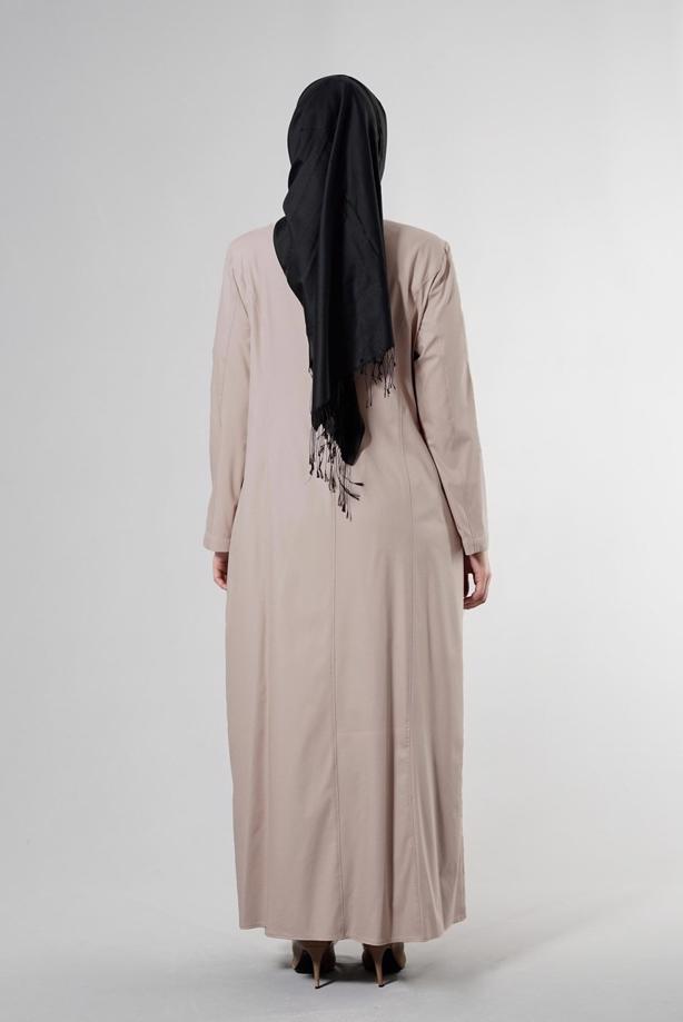 Vêtements hijab BEIGE T 1514-1 Ekose Tesettür Pardesü-Alv Fashion - TRENDTESETTÜR