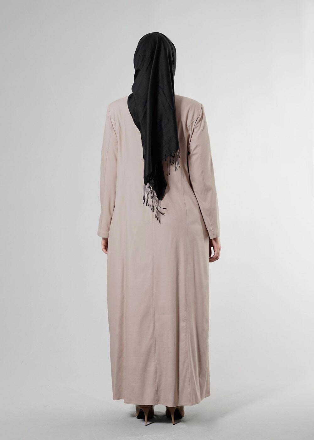 Tesettür giyim BEJ T 1514-1 Ekose Tesettür Pardesü-Alv Fashion