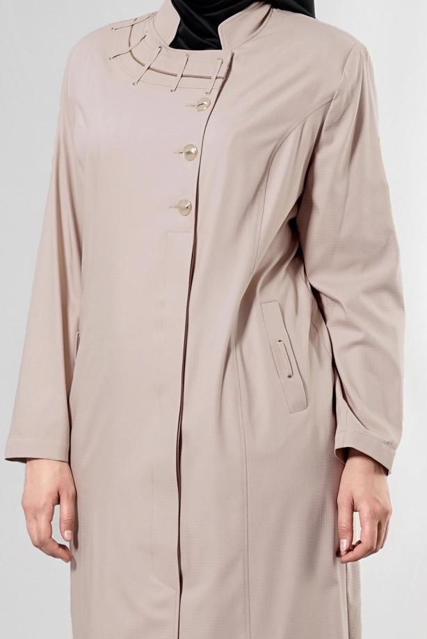 Vêtements hijab BEIGE T 1514-1 Ekose Tesettür Pardesü-Alv Fashion - TRENDTESETTÜR
