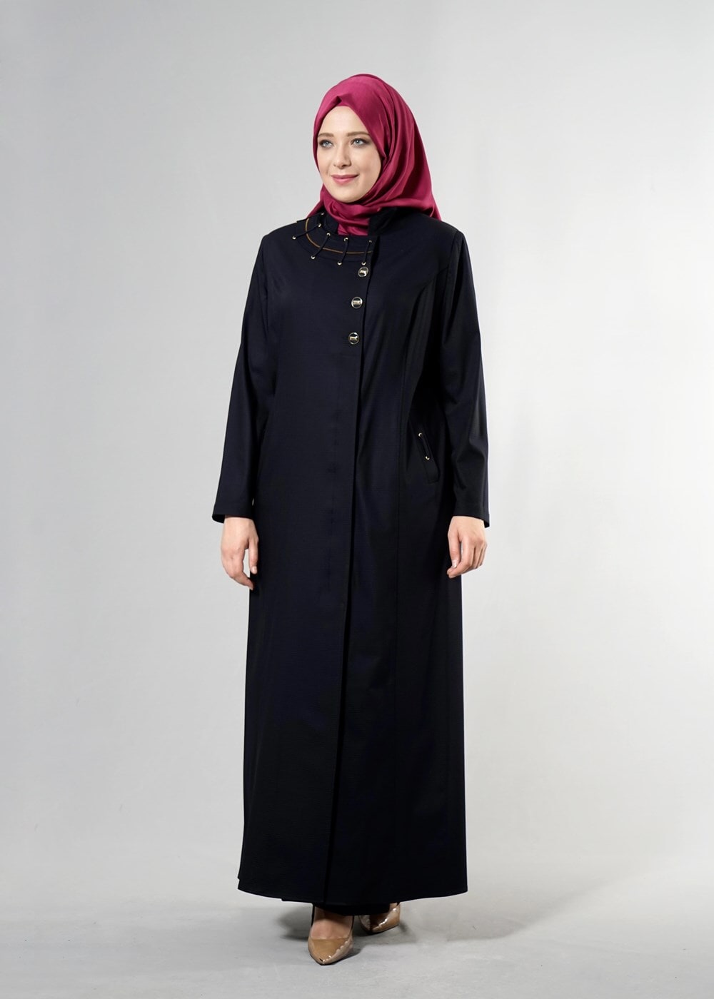 Vêtements hijab BLEU MARINE T 1514-1 Ekose Tesettür Pardesü-Alv Fashion