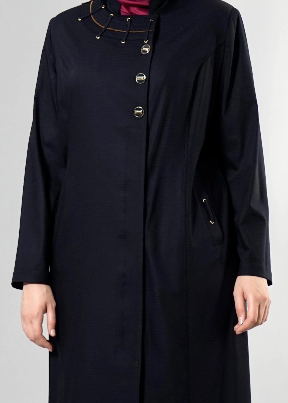 Vêtements hijab BLEU MARINE T 1514-1 Ekose Tesettür Pardesü-Alv Fashion