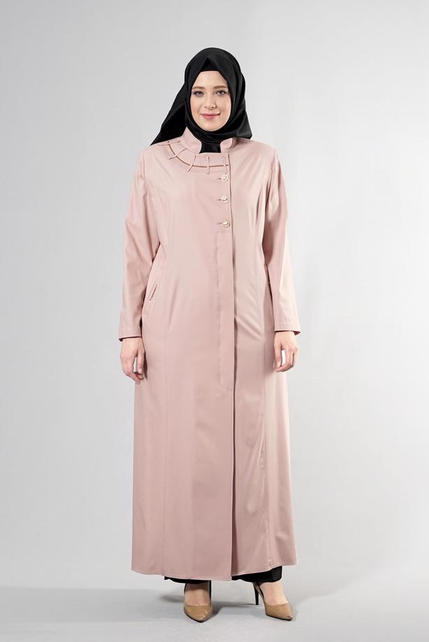 Vêtements hijab POUDRE T 1514-1 Ekose Tesettür Pardesü-Alv Fashion - TRENDTESETTÜR