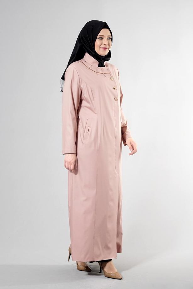 Vêtements hijab POUDRE T 1514-1 Ekose Tesettür Pardesü-Alv Fashion - TRENDTESETTÜR
