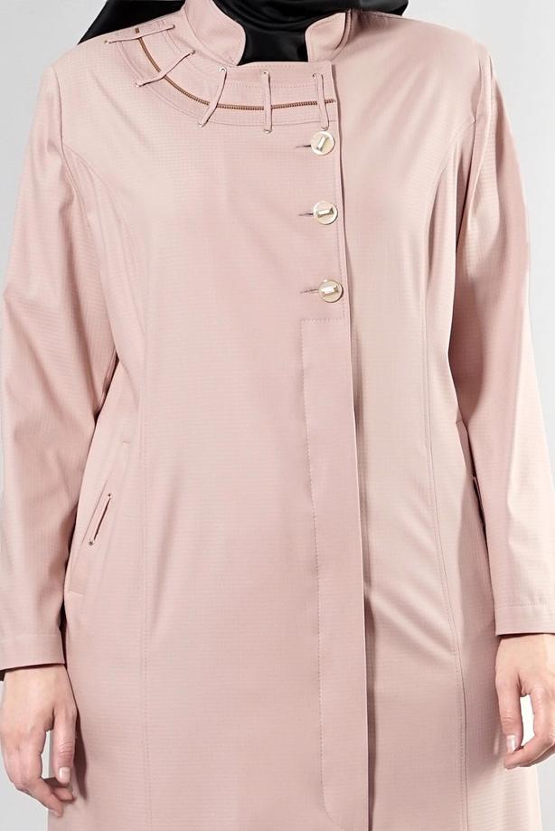 Vêtements hijab POUDRE T 1514-1 Ekose Tesettür Pardesü-Alv Fashion - TRENDTESETTÜR