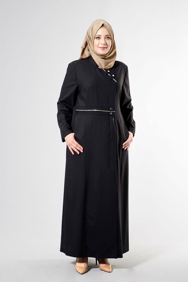 Vêtements hijab NOIR T 1531-1 Deborah Tesettür Pardesü-Alv Fashion - TRENDTESETTÜR