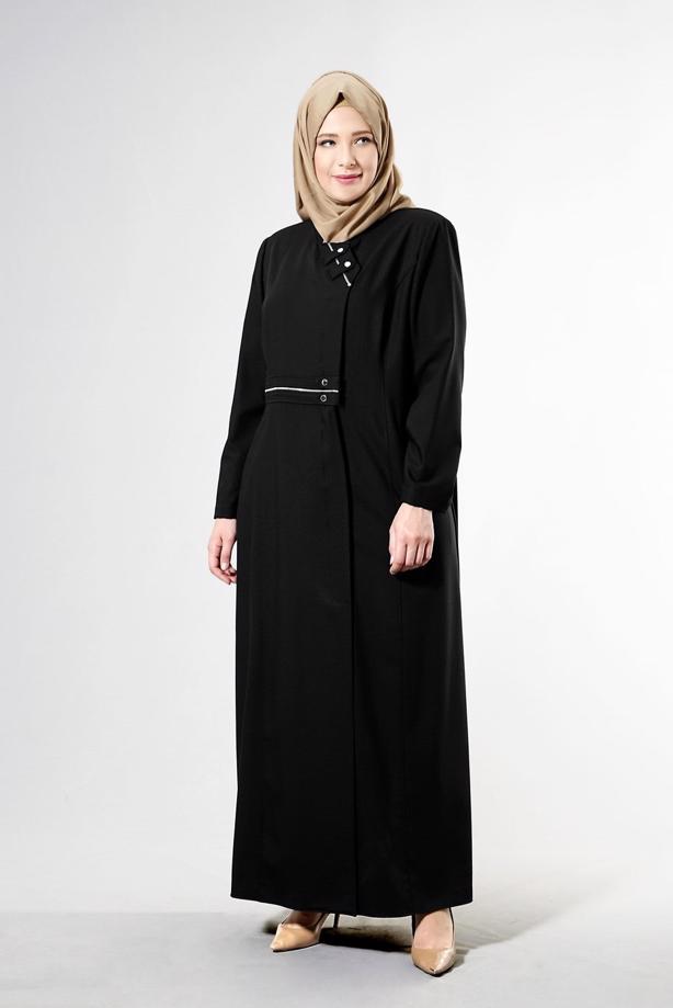 Vêtements hijab NOIR T 1531-1 Deborah Tesettür Pardesü-Alv Fashion - TRENDTESETTÜR