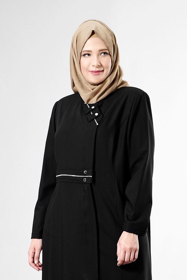 Vêtements hijab NOIR T 1531-1 Deborah Tesettür Pardesü-Alv Fashion - TRENDTESETTÜR