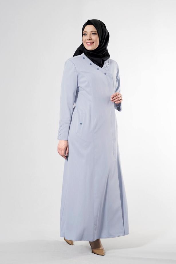 Vêtements hijab BLEU T 1493 Dulce Tesettür Pardesü-Alv Fashion - TRENDTESETTÜR