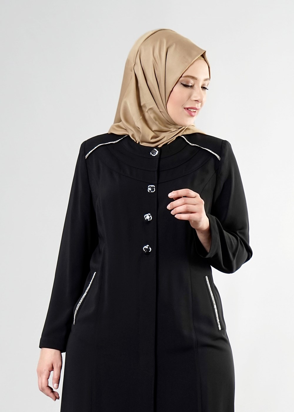 Vêtements hijab NOIR T 1533 Farah Tesettür Pardesü-Alv Fashion