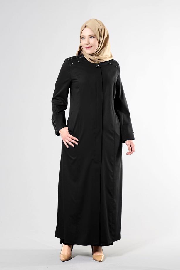 Vêtements hijab NOIR T 1534 New Nice Tesettür Pardesü-Alv Fashion - TRENDTESETTÜR