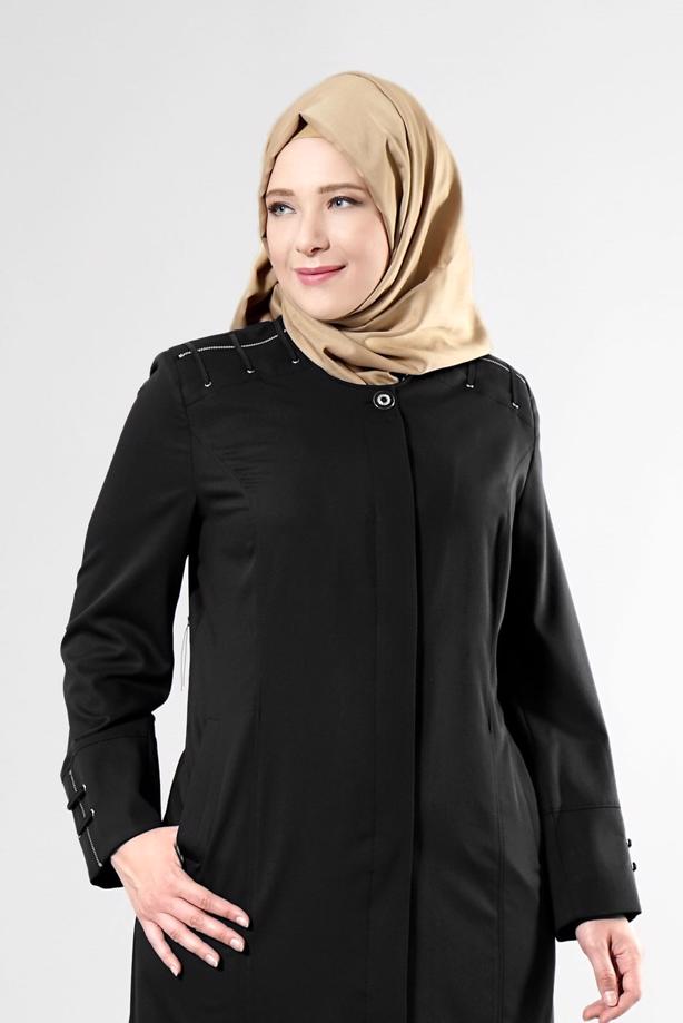 Vêtements hijab NOIR T 1534 New Nice Tesettür Pardesü-Alv Fashion - TRENDTESETTÜR