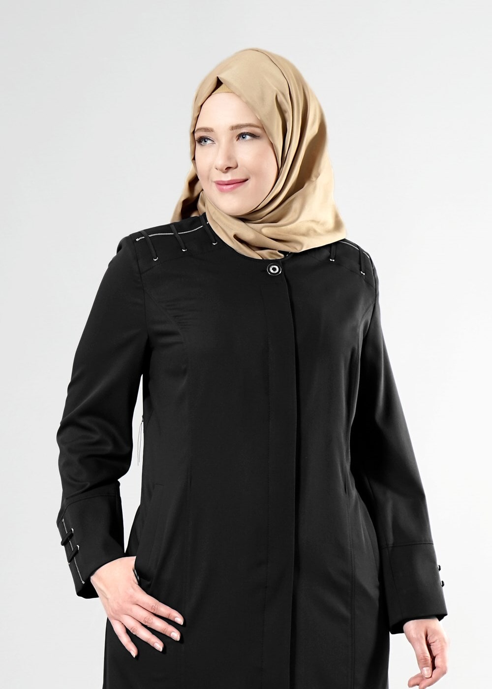 Vêtements hijab NOIR T 1534 New Nice Tesettür Pardesü-Alv Fashion