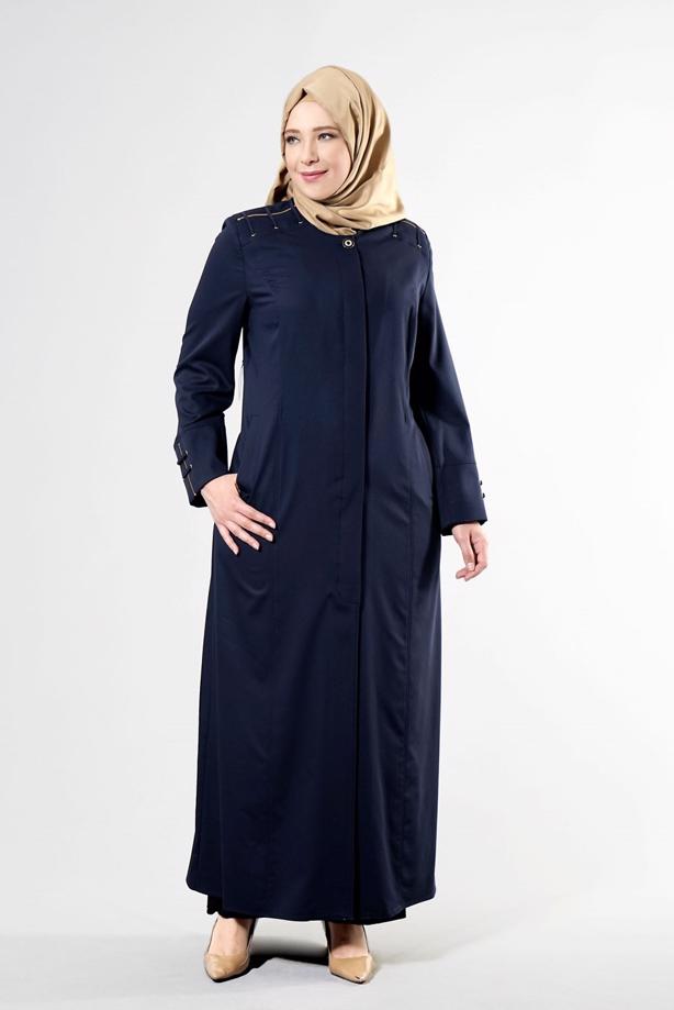 Vêtements hijab BLEU MARINE T 1534 New Nice Tesettür Pardesü-Alv Fashion - TRENDTESETTÜR