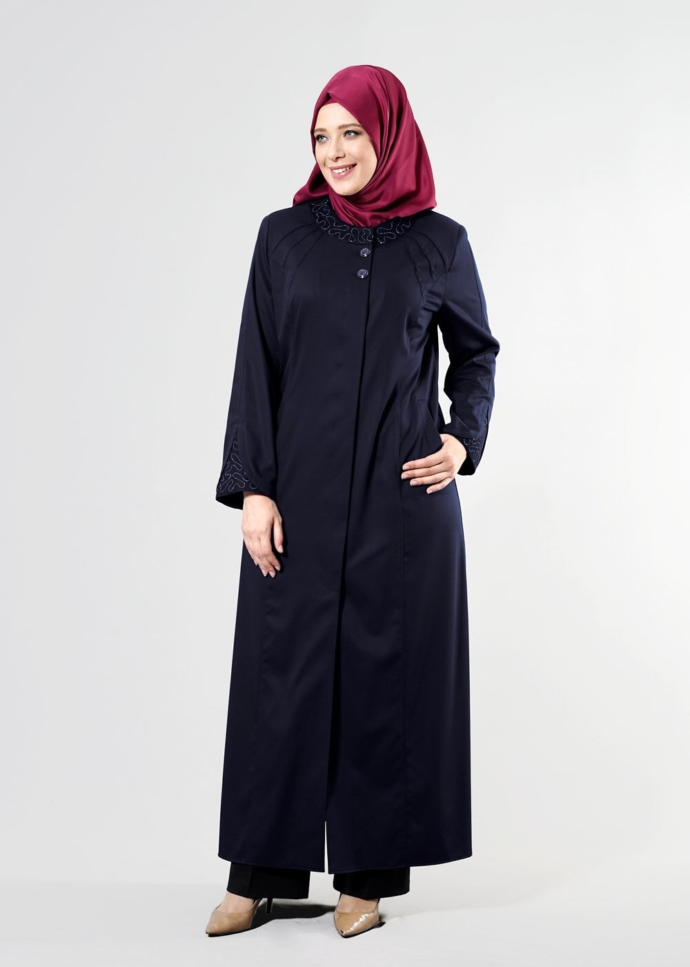 Tesettür giyim LACİVERT T 1535 İnessa Tesettür Pardesü-Alv Fashion