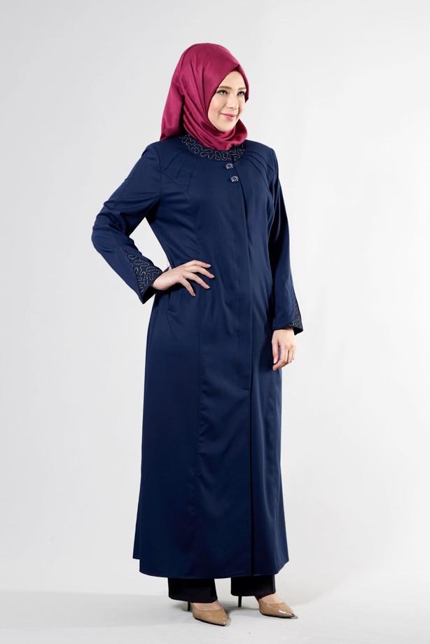 Vêtements hijab BLEU MARINE T 1535 İnessa Tesettür Pardesü-Alv Fashion - TRENDTESETTÜR