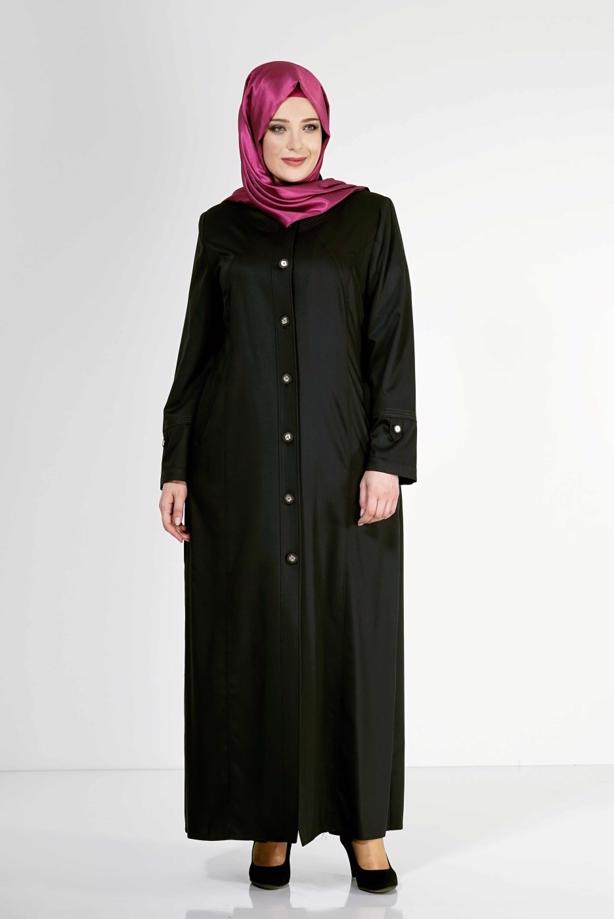 Vêtements hijab NOIR T 1558 Dulce Tesettür Pardesü-Alv Fashion - TRENDTESETTÜR