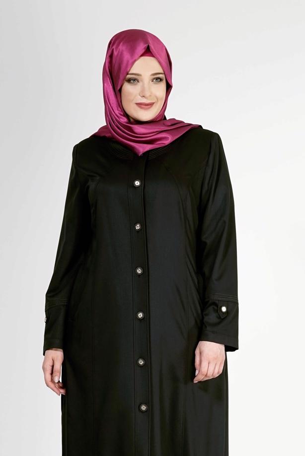 Vêtements hijab NOIR T 1558 Dulce Tesettür Pardesü-Alv Fashion - TRENDTESETTÜR