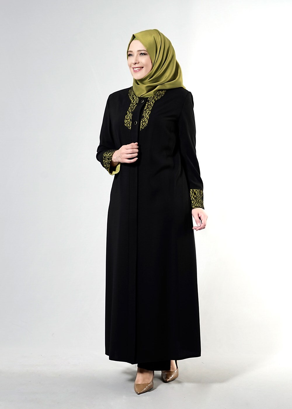 Vêtements hijab NOIR T 1581 Sufle Tesetür Pardesü-Alv Fashion