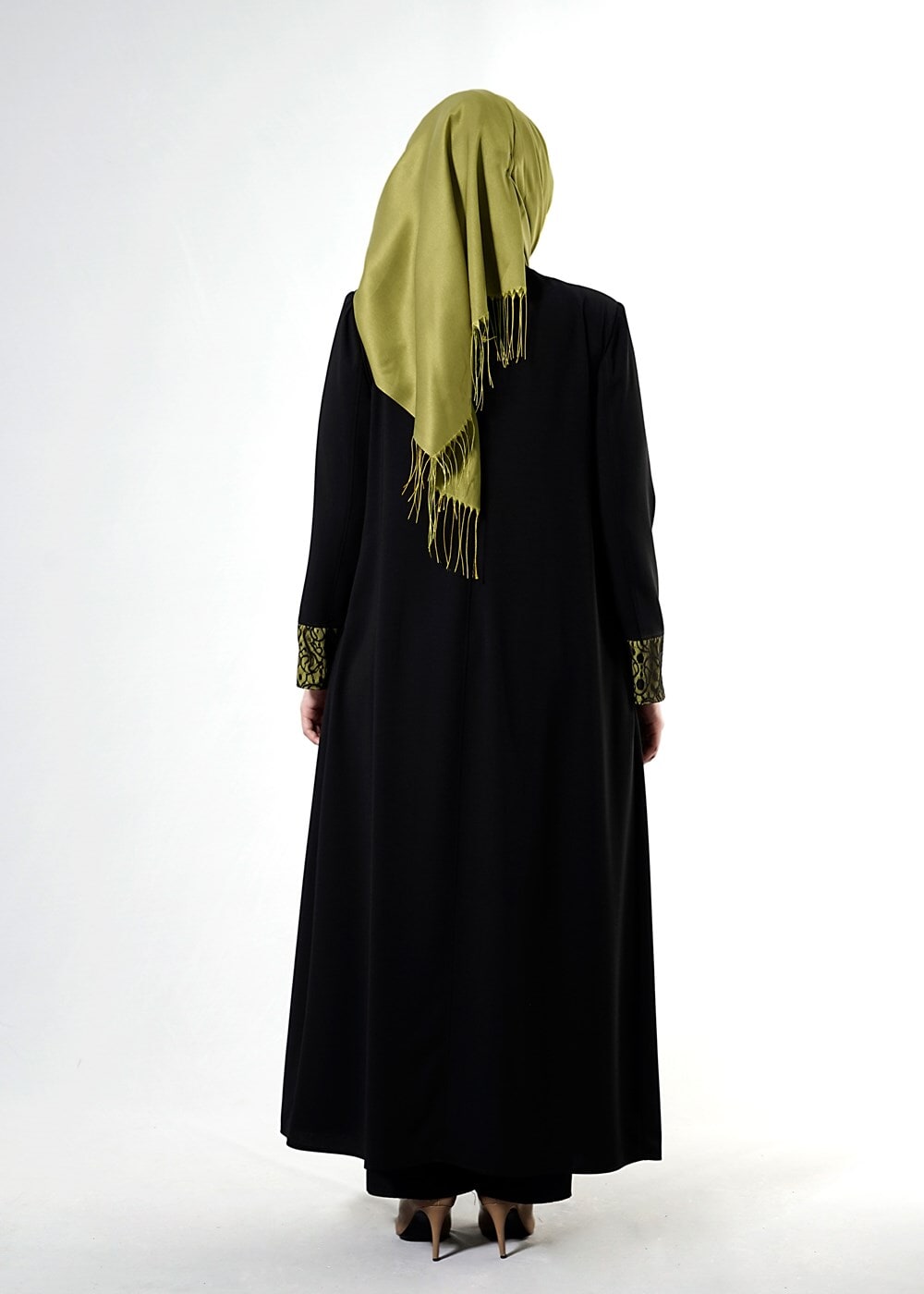 Hijab clothing BLACK T 1581 Sufle Tesetür Pardesü-Alv Fashion