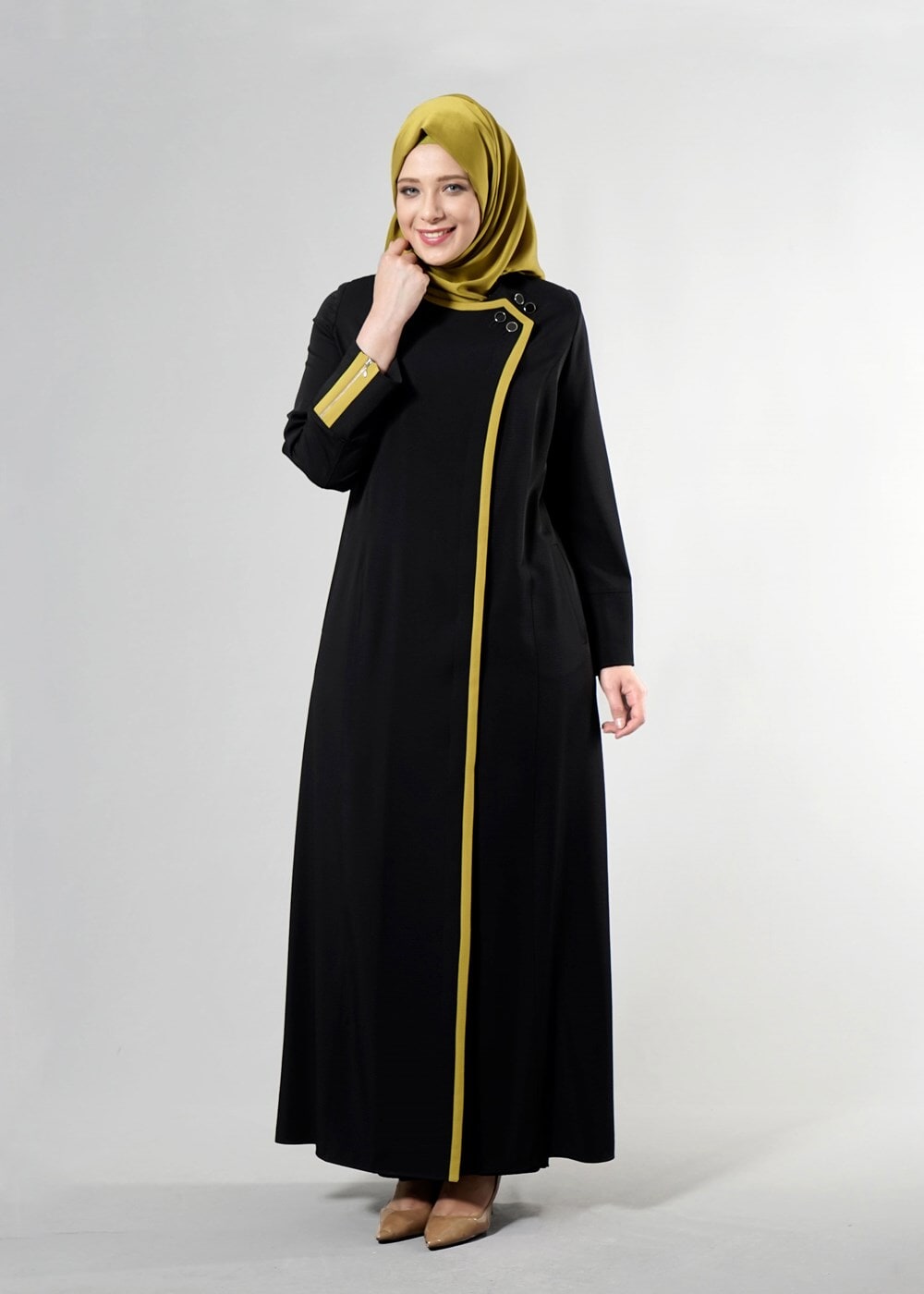 Tesettür giyim SİYAH T 1585 Ekose Tesettür Pardesü-Alv Fashion