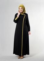 Tesettür giyim SİYAH T 1585 Ekose Tesettür Pardesü-Alv Fashion