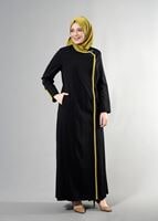 Tesettür giyim SİYAH T 1585 Ekose Tesettür Pardesü-Alv Fashion