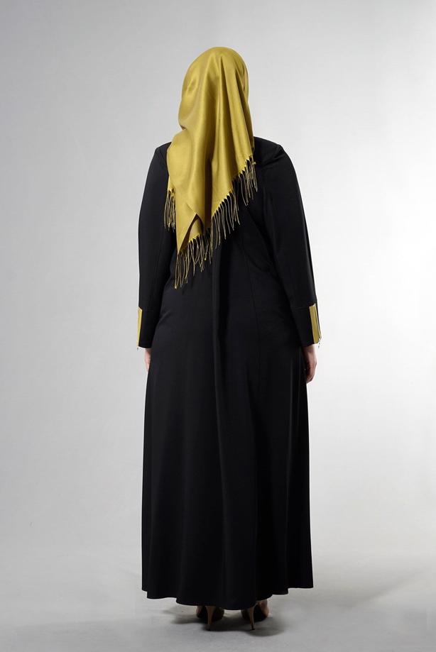 Vêtements hijab NOIR T 1585 Ekose Tesettür Pardesü-Alv Fashion - TRENDTESETTÜR